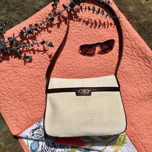 Etienne Aigner Cream Straw Vegan Leather Bag